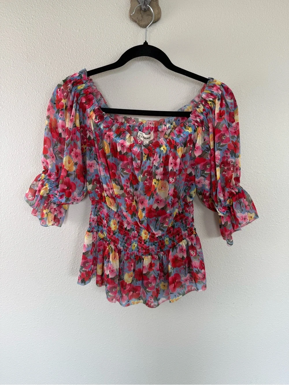 L'Agence Aubriella Off the Shoulder Floral Blouse Red Multi Casual Women’s Small
